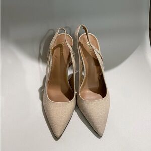 Express Beige Textured Slingback Heels